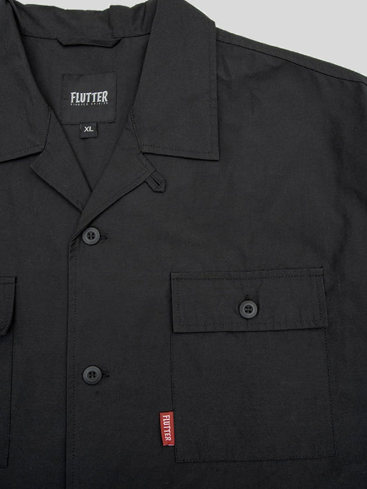 FLUTTER | T/C Open Collar S/S Work Shirts - Black