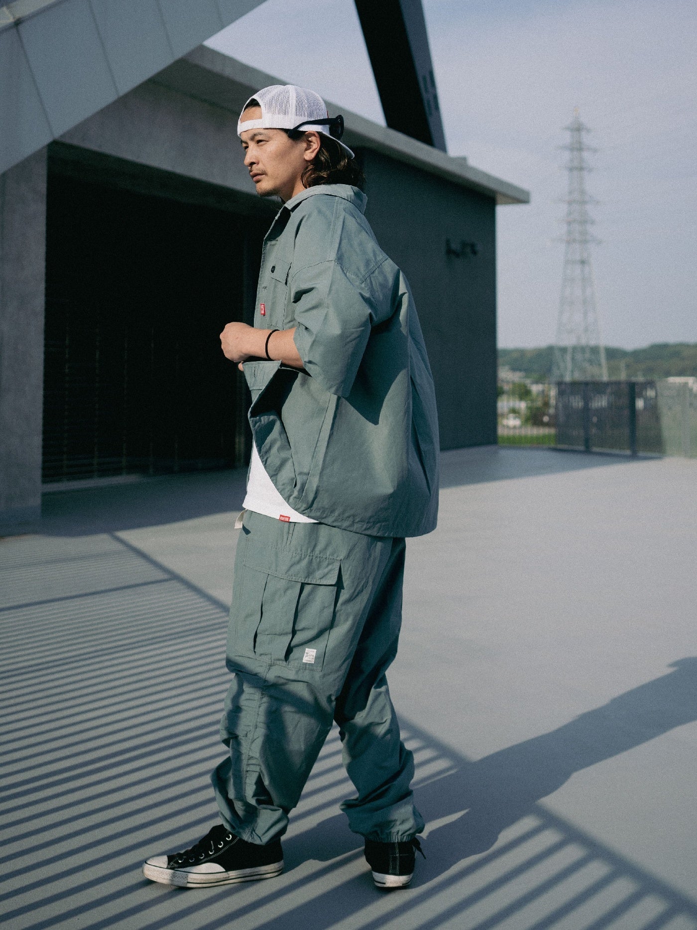 FLUTTER | T/C Track Cargo Pants - Blue Green