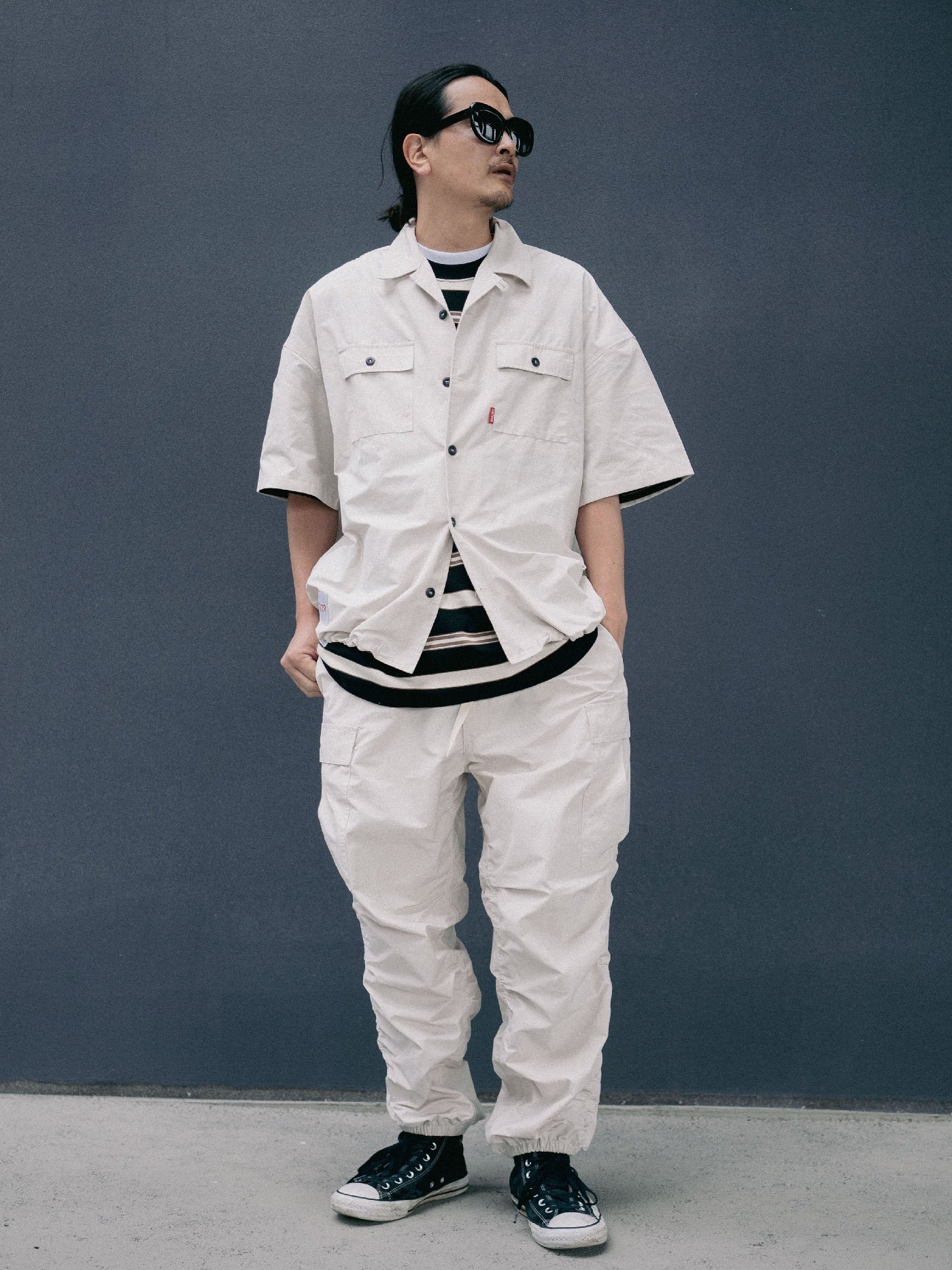 FLUTTER | T/C Open Collar S/S Work Shirts - Light Beige