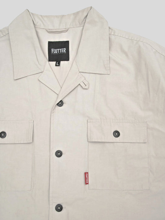 FLUTTER | T/C Open Collar S/S Work Shirts - Light Beige