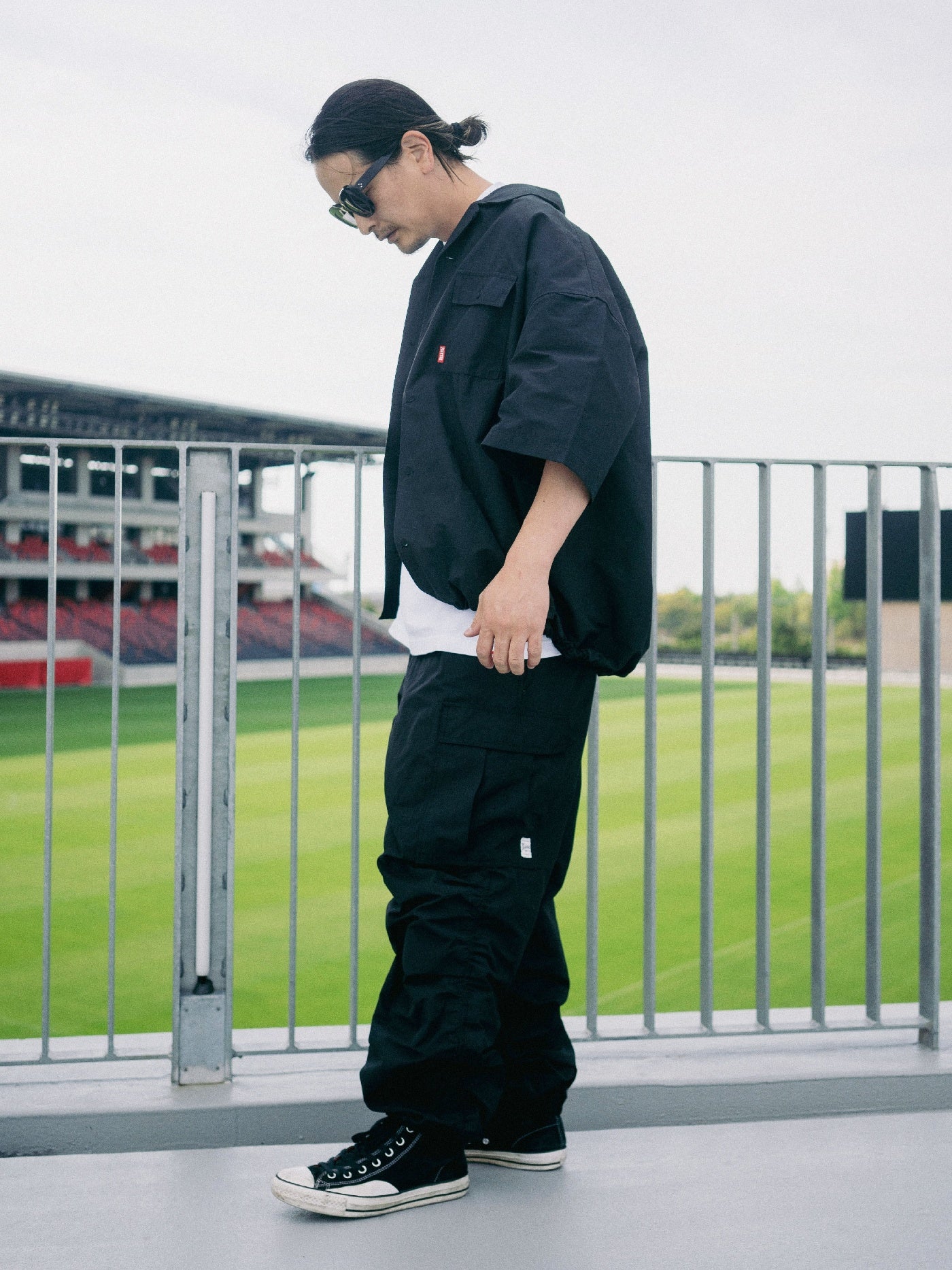 FLUTTER | T/C Open Collar S/S Work Shirts - Black