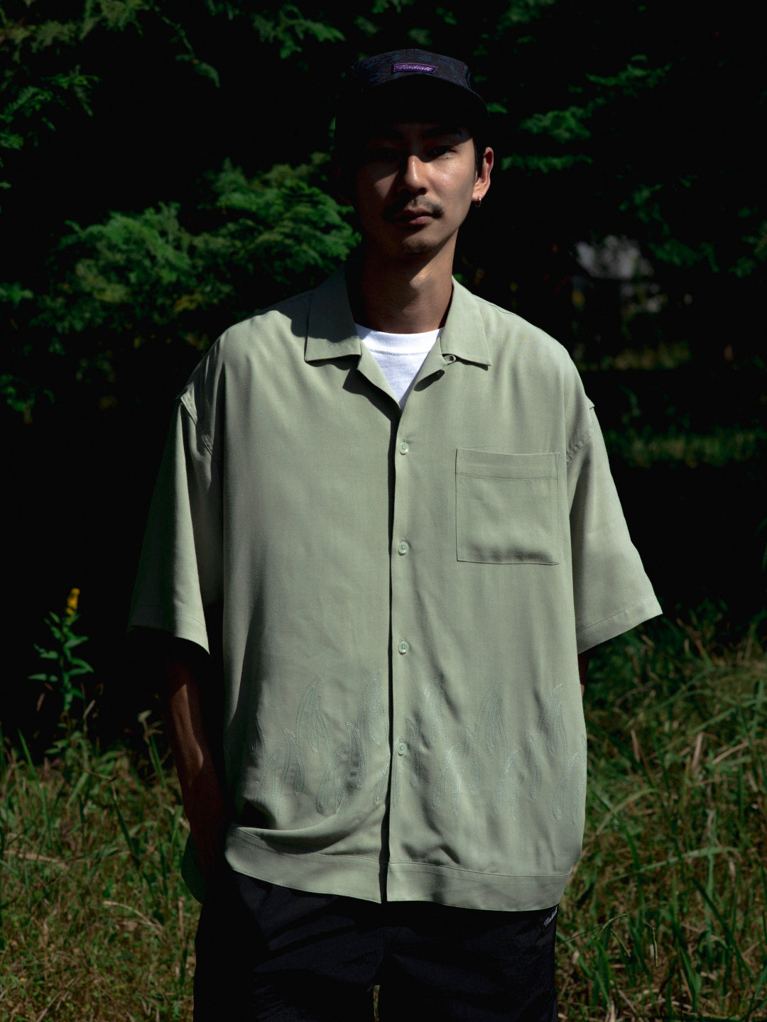 RADIALL | FLAMES OPEN COLLARED SHIRT S/S - Leaf Green