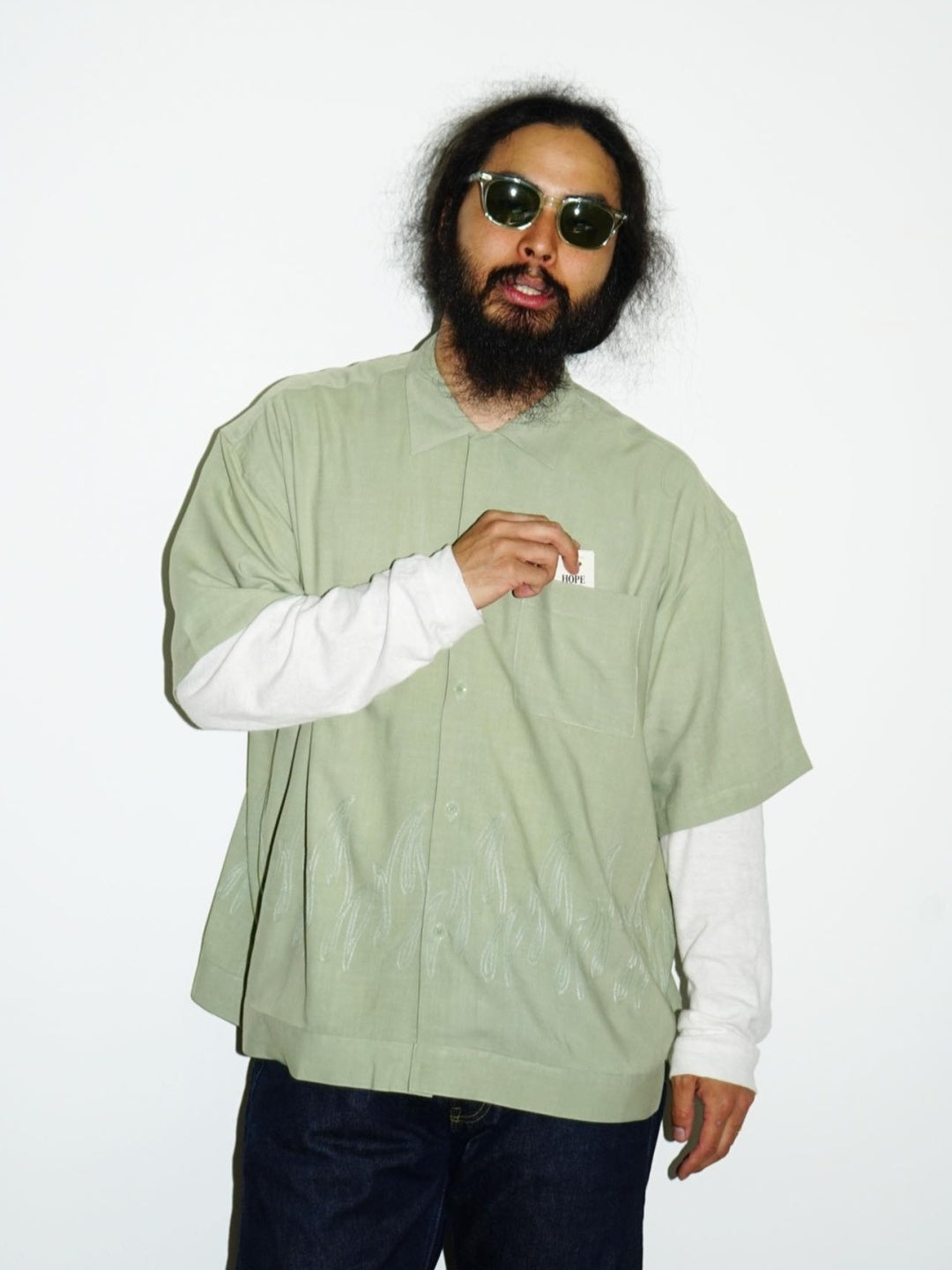 RADIALL | FLAMES OPEN COLLARED SHIRT S/S - Leaf Green