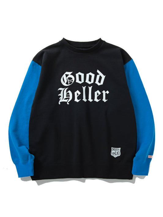 GOOD HELLER | TWO TONE CREW NECK SWEAT - Blue/Black