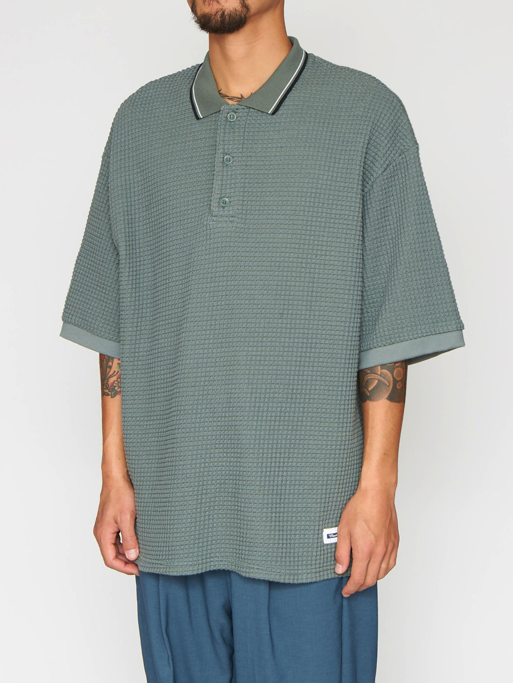 RADIALL | BIG WAFFLE - POLO SWEATSHIRT S/S - Sage Green