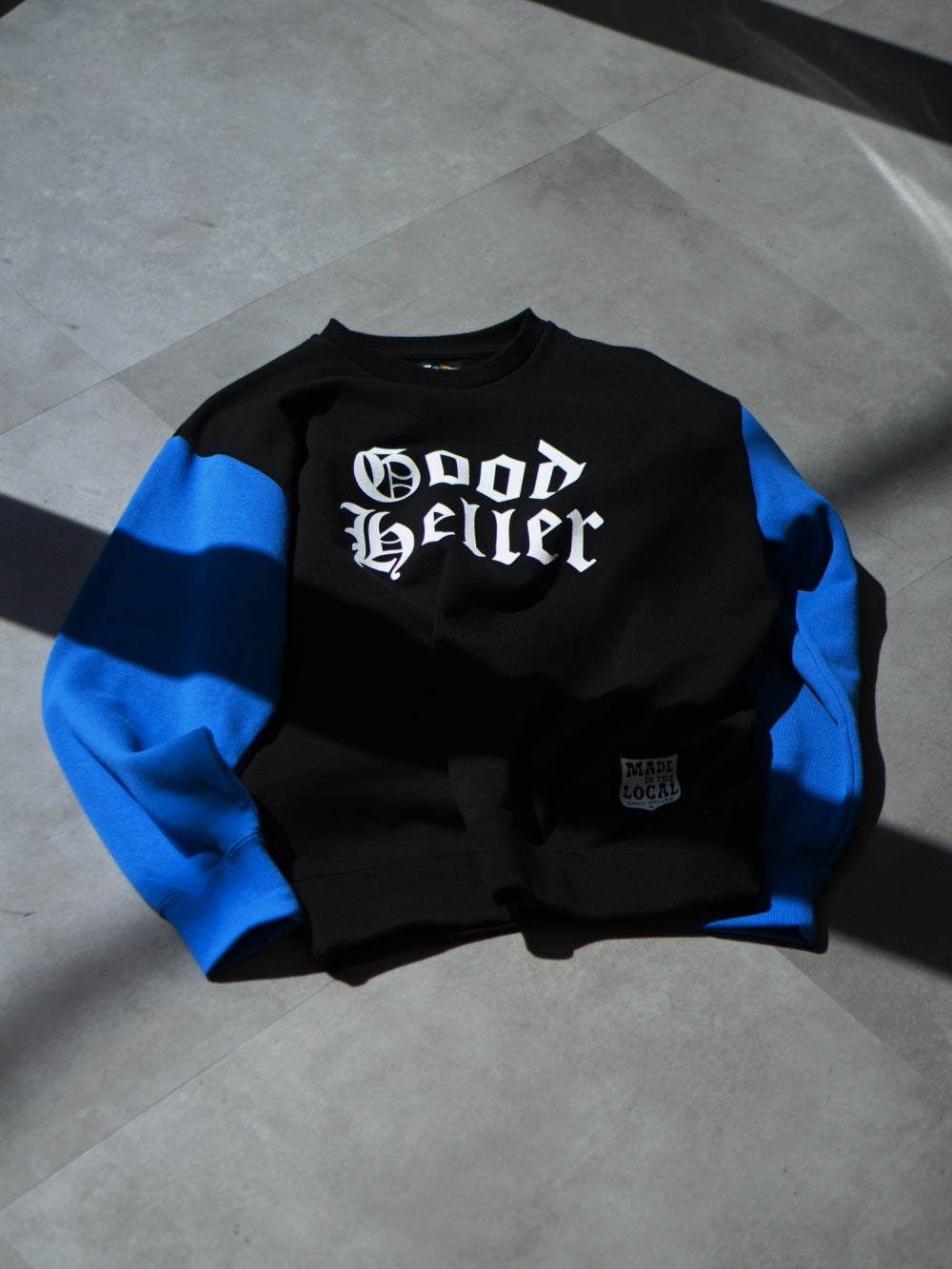 GOOD HELLER | TWO TONE CREW NECK SWEAT - Blue/Black
