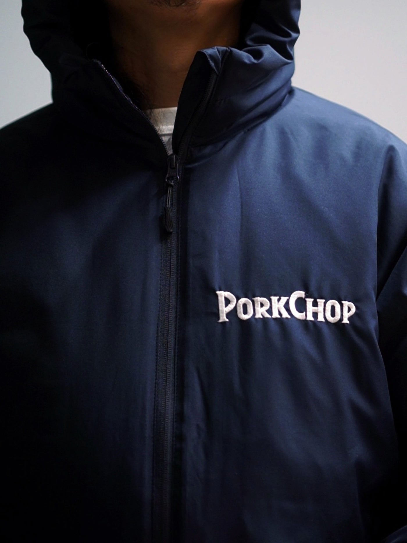 【12.28 (Sun) 12:00 Release】PORKCHOP | BURNING LOGO HOODED JKT - Navy