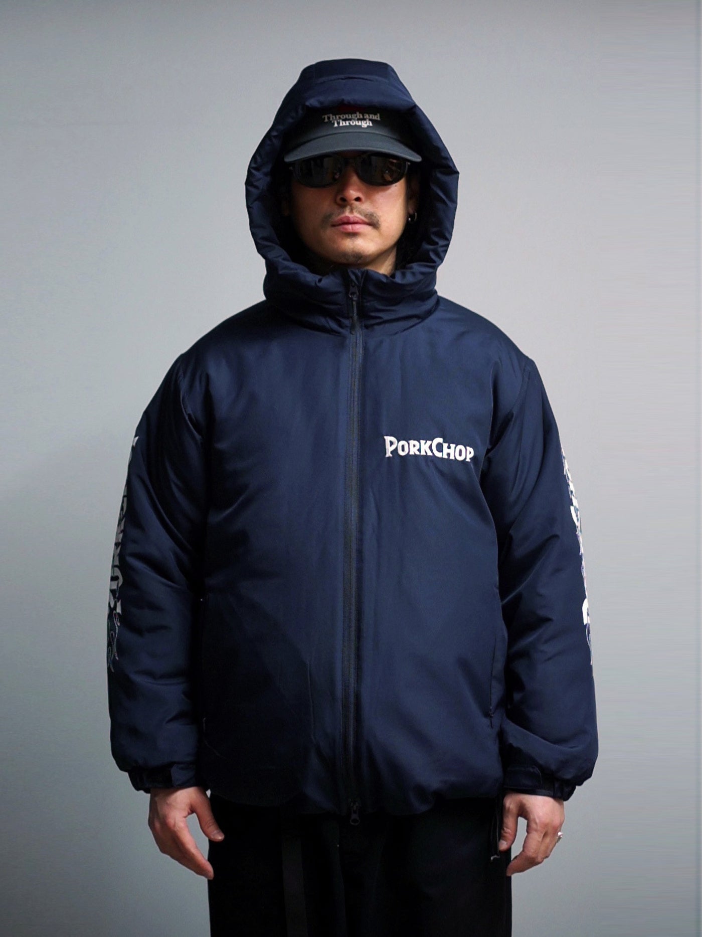 【12.28 (Sun) 12:00 Release】PORKCHOP | BURNING LOGO HOODED JKT - Navy