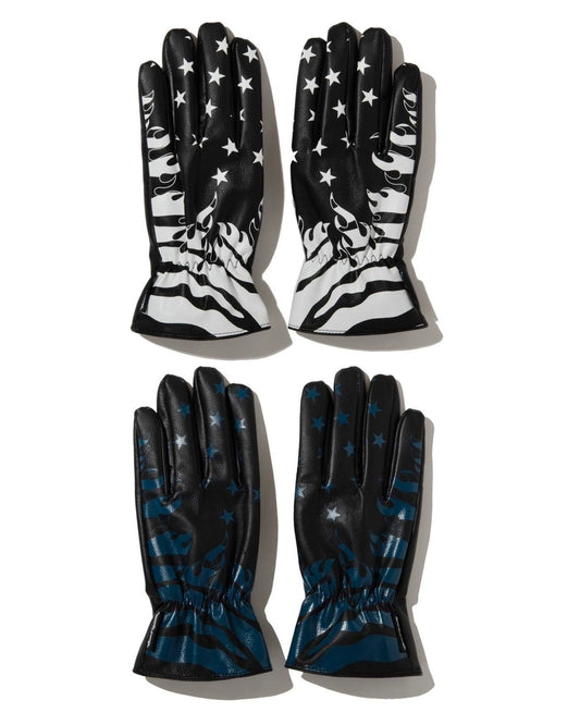 GOOD HELLER | AMERICAN FLAG FIRE PATTERN LEATHER GLOVE