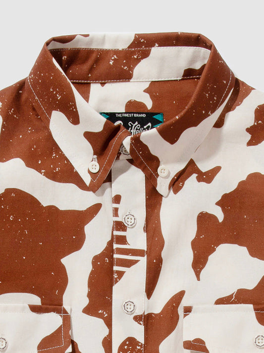 【4.4 (Sat) 12:00 Release】GOOD HELLER | ORIGINAL COW PATTERN L/S SHIRT - Brown