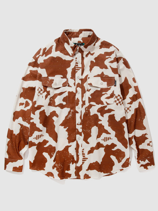 【4.4 (Sat) 12:00 Release】GOOD HELLER | ORIGINAL COW PATTERN L/S SHIRT - Brown