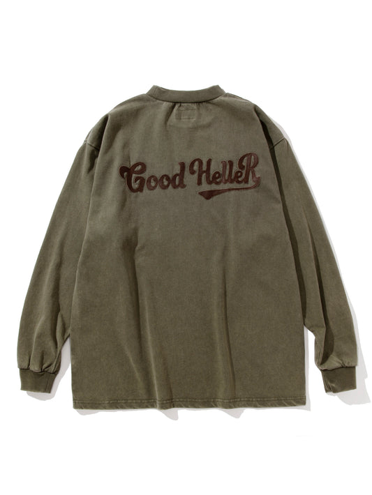 GOOD HELLER | LEATHER WAPPEN USED WASH L/S T-SHIRT - Olive