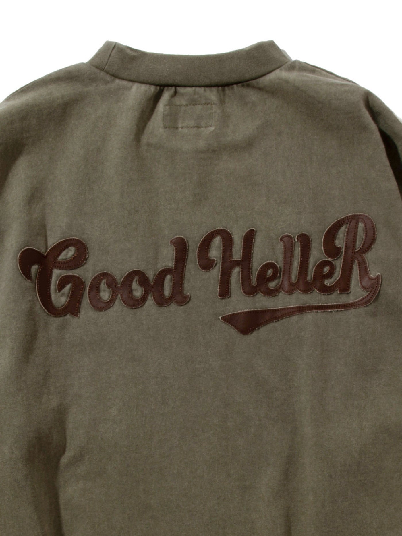 GOOD HELLER | LEATHER WAPPEN USED WASH L/S T-SHIRT - Olive