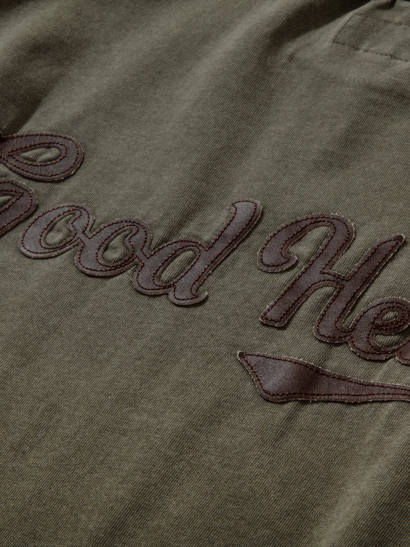 GOOD HELLER | LEATHER WAPPEN USED WASH L/S T-SHIRT - Olive