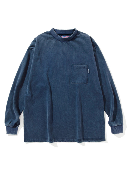 GOOD HELLER | LEATHER WAPPEN USED WASH L/S T-SHIRT - Navy