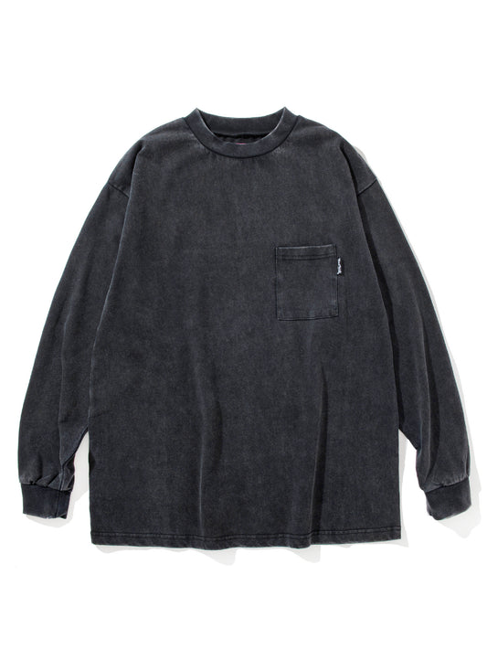 GOOD HELLER | LEATHER WAPPEN USED WASH L/S T-SHIRT - Black