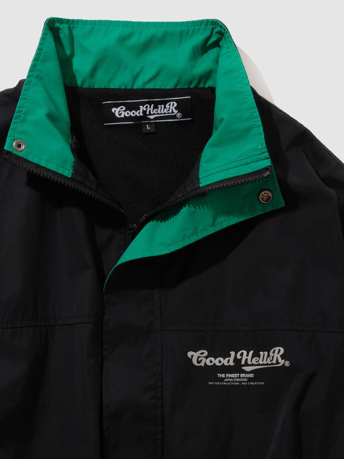 【2.21 (Sat) 12:00 Release】GOOD HELLER | STAND COLLAR NYLON JACKET - Black/Green