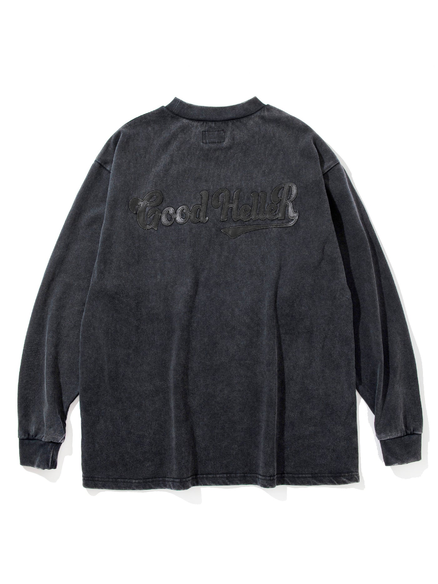 GOOD HELLER | LEATHER WAPPEN USED WASH L/S T-SHIRT - Black