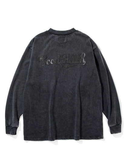 GOOD HELLER | LEATHER WAPPEN USED WASH L/S T-SHIRT - Black