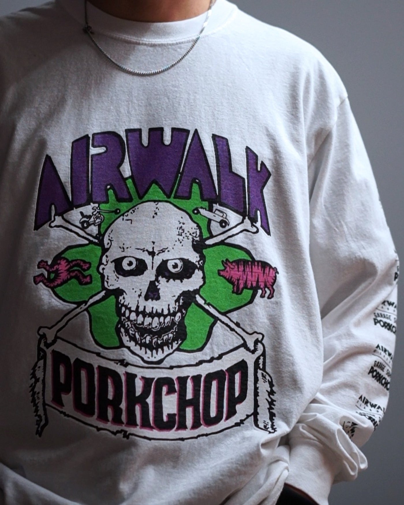 PORKCHOP | AP SKELETON L/S TEE - White