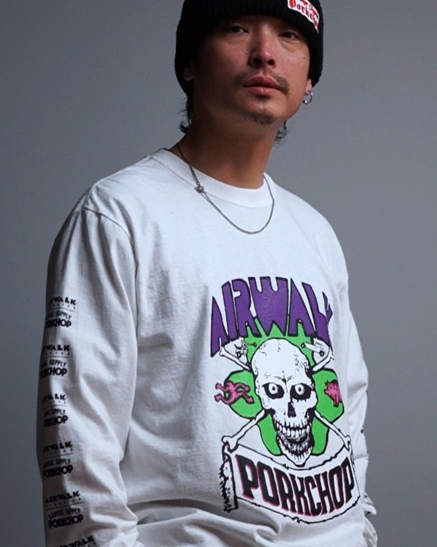 PORKCHOP | AP SKELETON L/S TEE - White