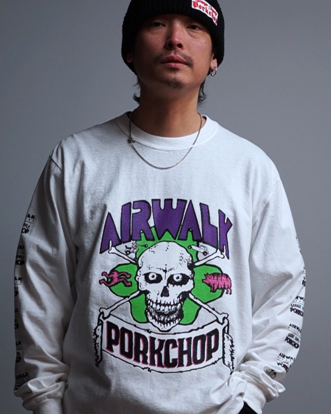 PORKCHOP | AP SKELETON L/S TEE - White