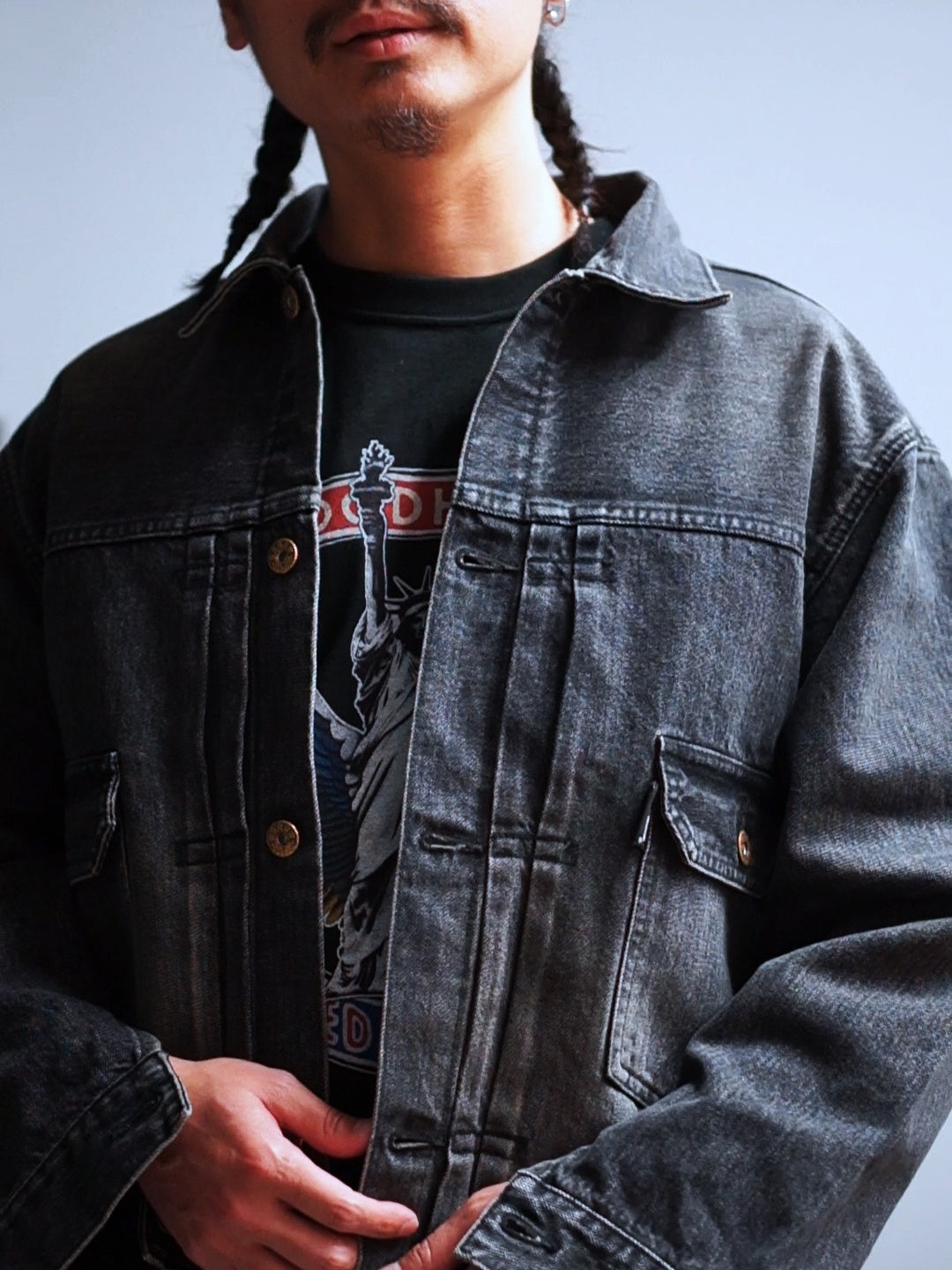 GOOD HELLER | USED WASH BLK 2ND TYPE WIDE DENIM JACKET