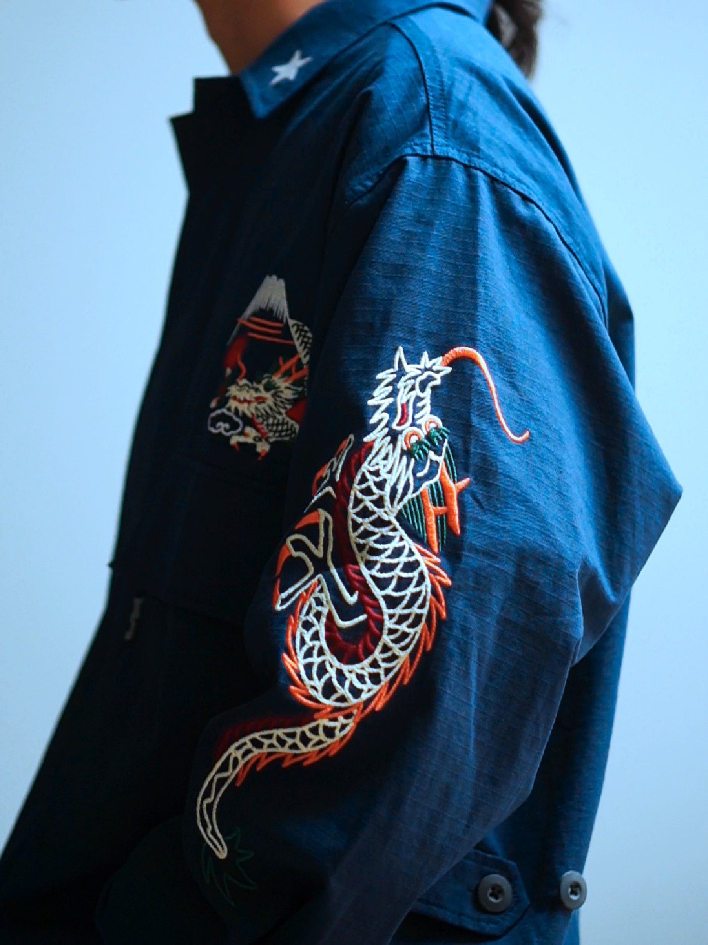 GOOD HELLER | KOR ARMY TYPE SOUVENIR JACKET DRAGON AND US EAGLE EMBROIDERIES - Navy