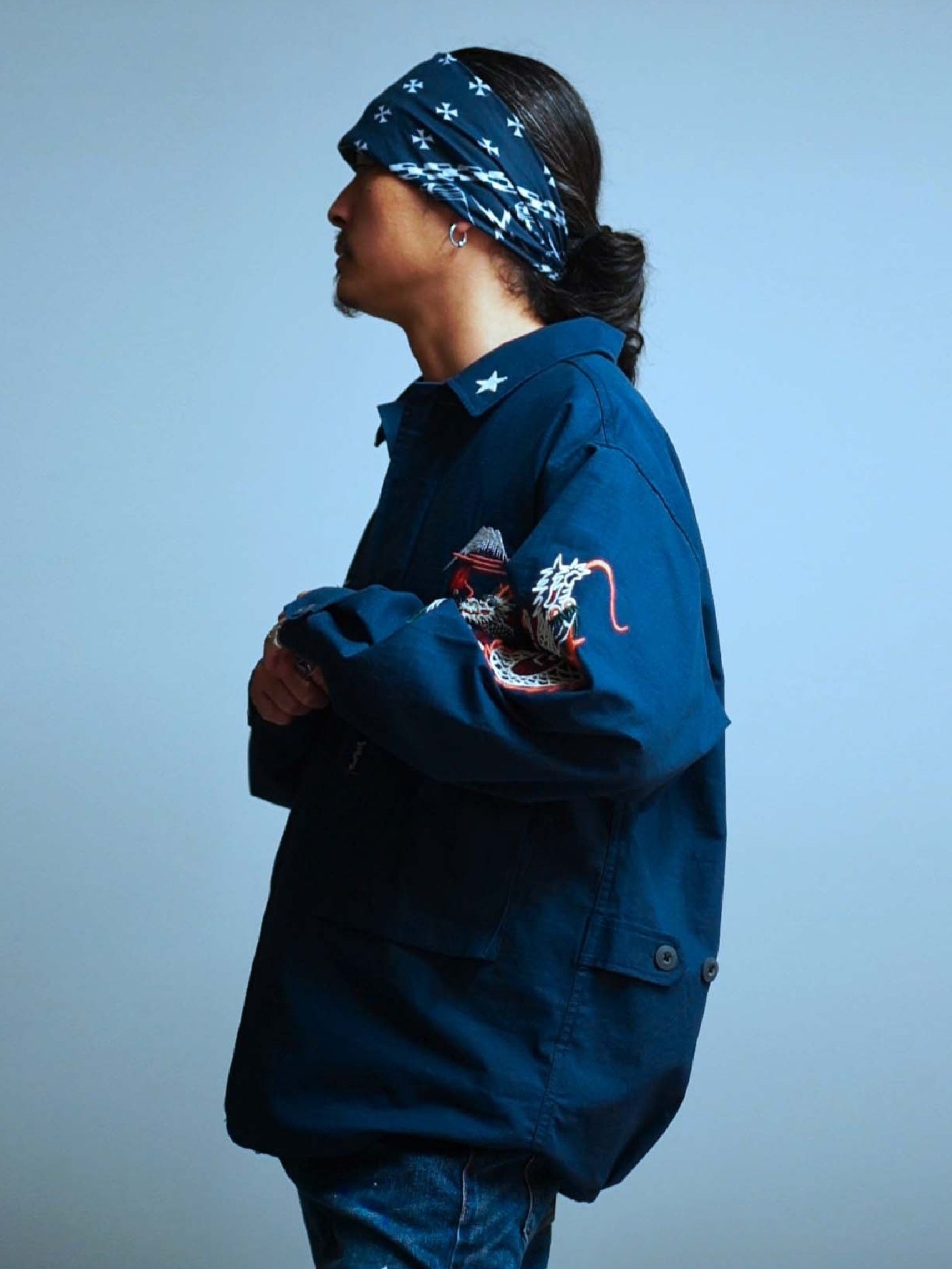 GOOD HELLER | KOR ARMY TYPE SOUVENIR JACKET DRAGON AND US EAGLE EMBROIDERIES - Navy