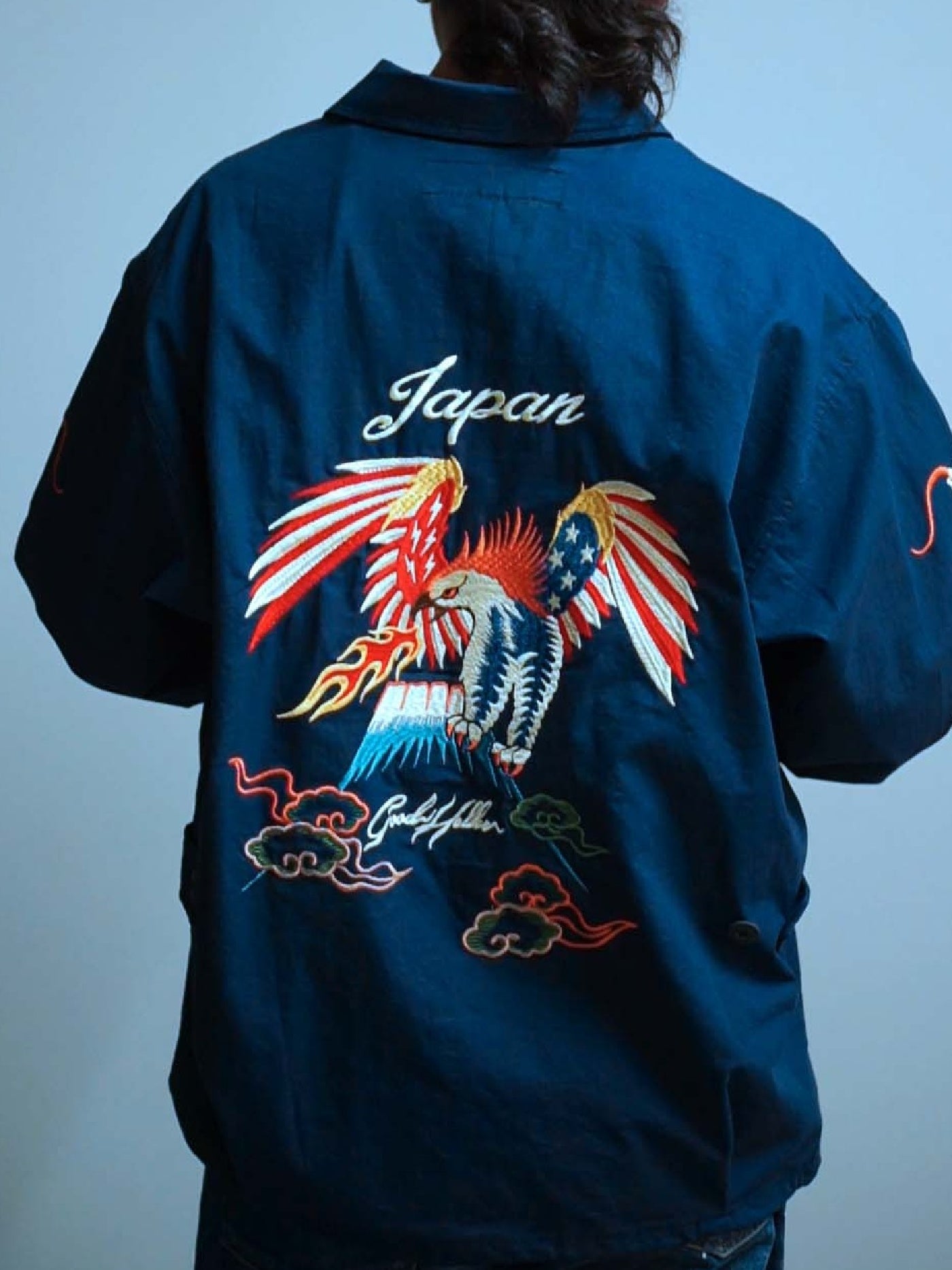 GOOD HELLER | KOR ARMY TYPE SOUVENIR JACKET DRAGON AND US EAGLE EMBROIDERIES - Navy