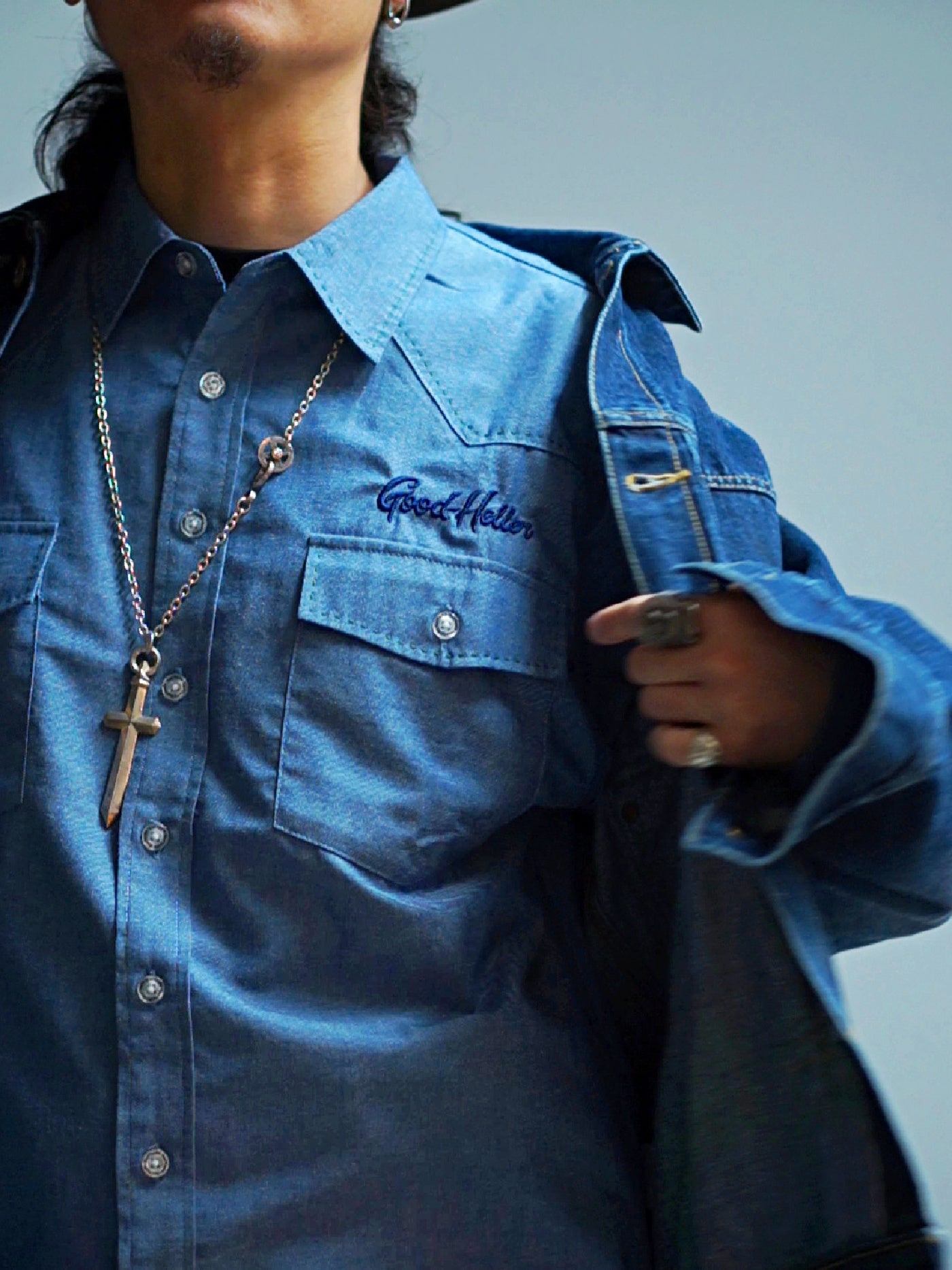 GOOD HELLER | CHAMBRAY WESTERN EMBROIDERY L/S SHIRT