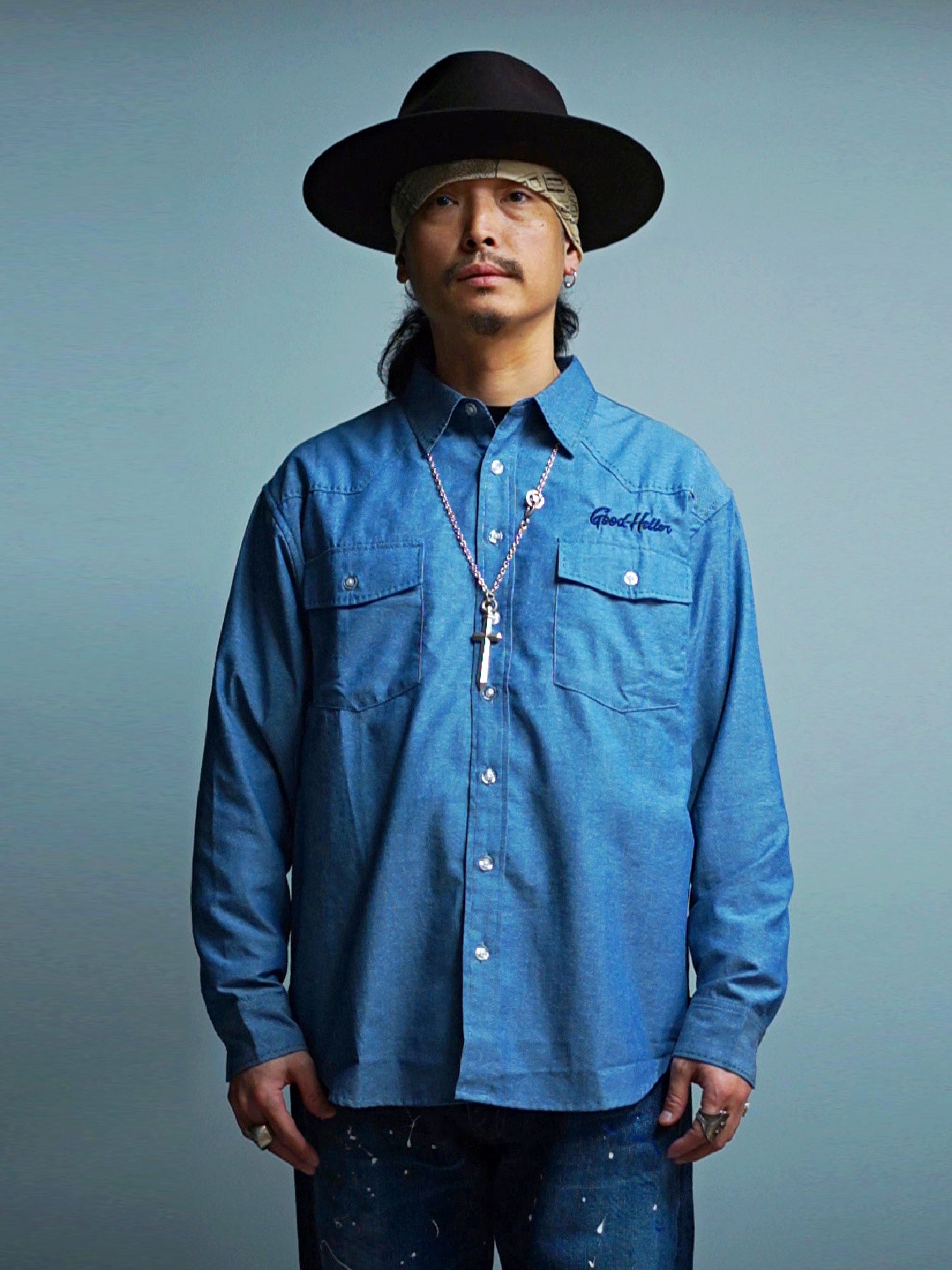 GOOD HELLER | CHAMBRAY WESTERN EMBROIDERY L/S SHIRT