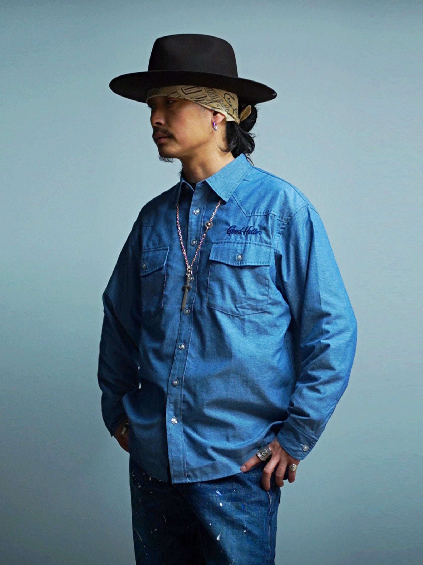 GOOD HELLER | CHAMBRAY WESTERN EMBROIDERY L/S SHIRT