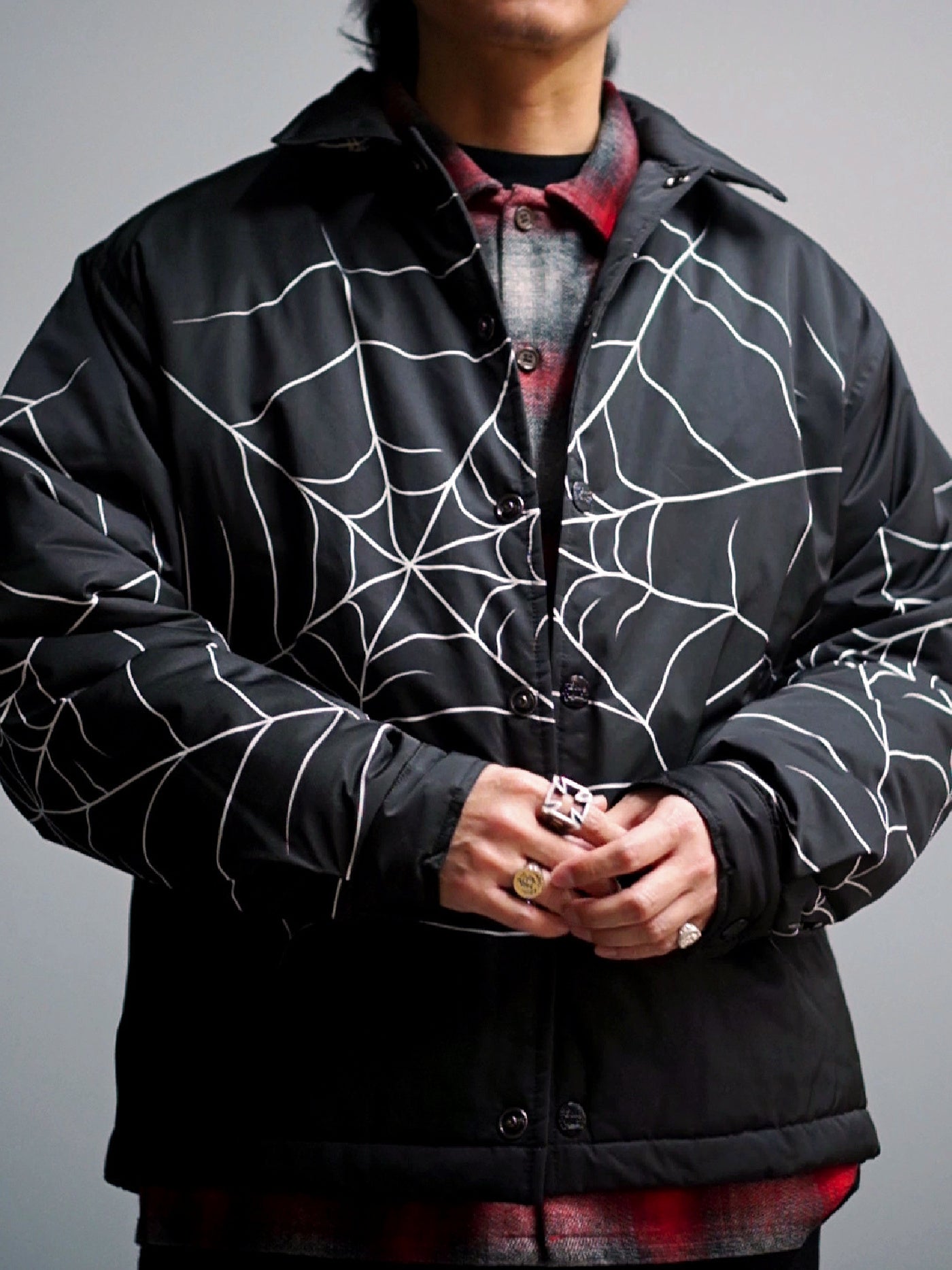 【11.8 (Sat) 12:00 Release】GOOD HELLER | SPIDER WEB PATTERN PADDED COACH JACKET