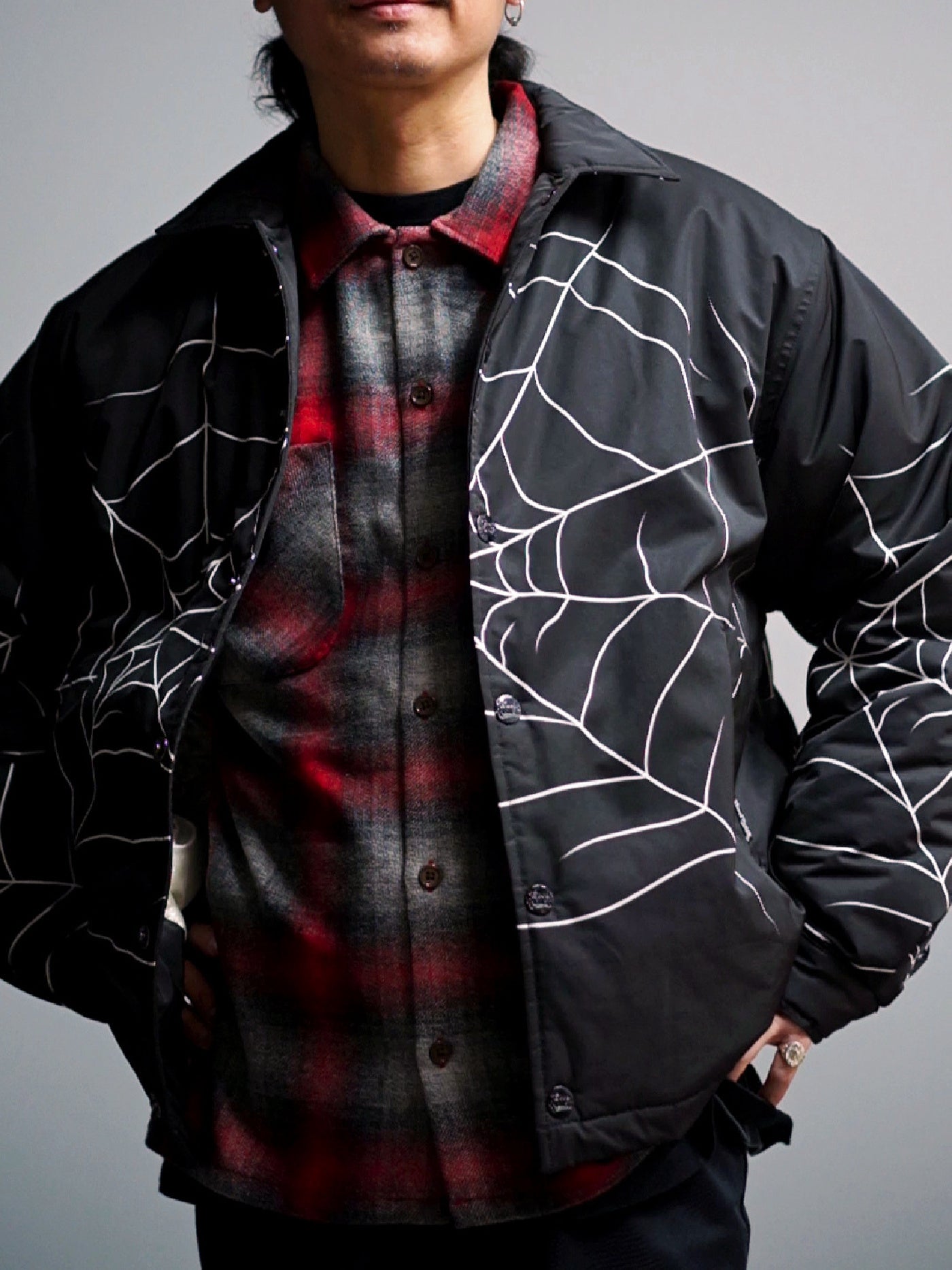 【11.8 (Sat) 12:00 Release】GOOD HELLER | SPIDER WEB PATTERN PADDED COACH JACKET