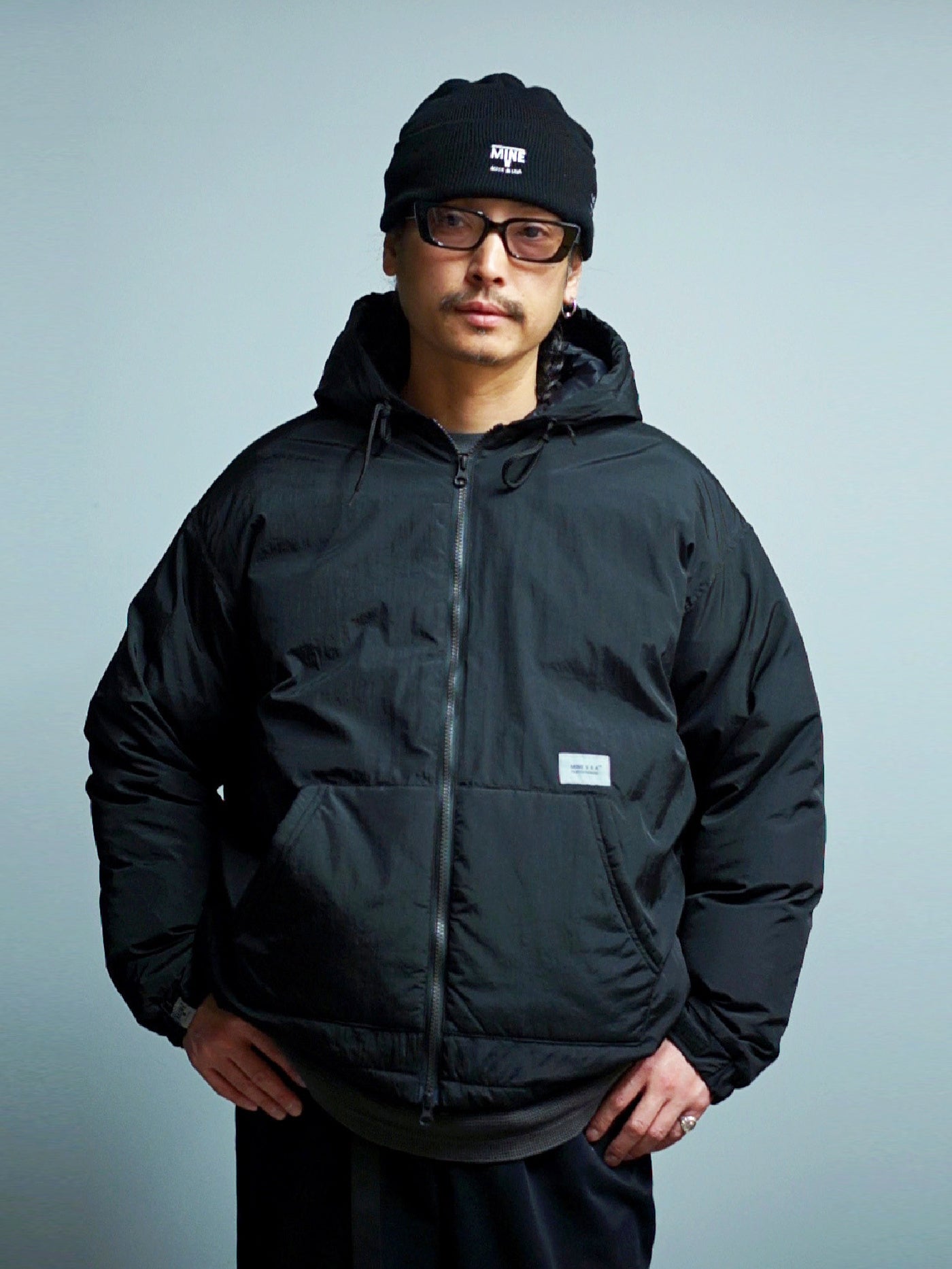 【11.15 (Sat) 12:00 Release】MINE USA | Down Double Zip Hoodie MINE×TAION - Black