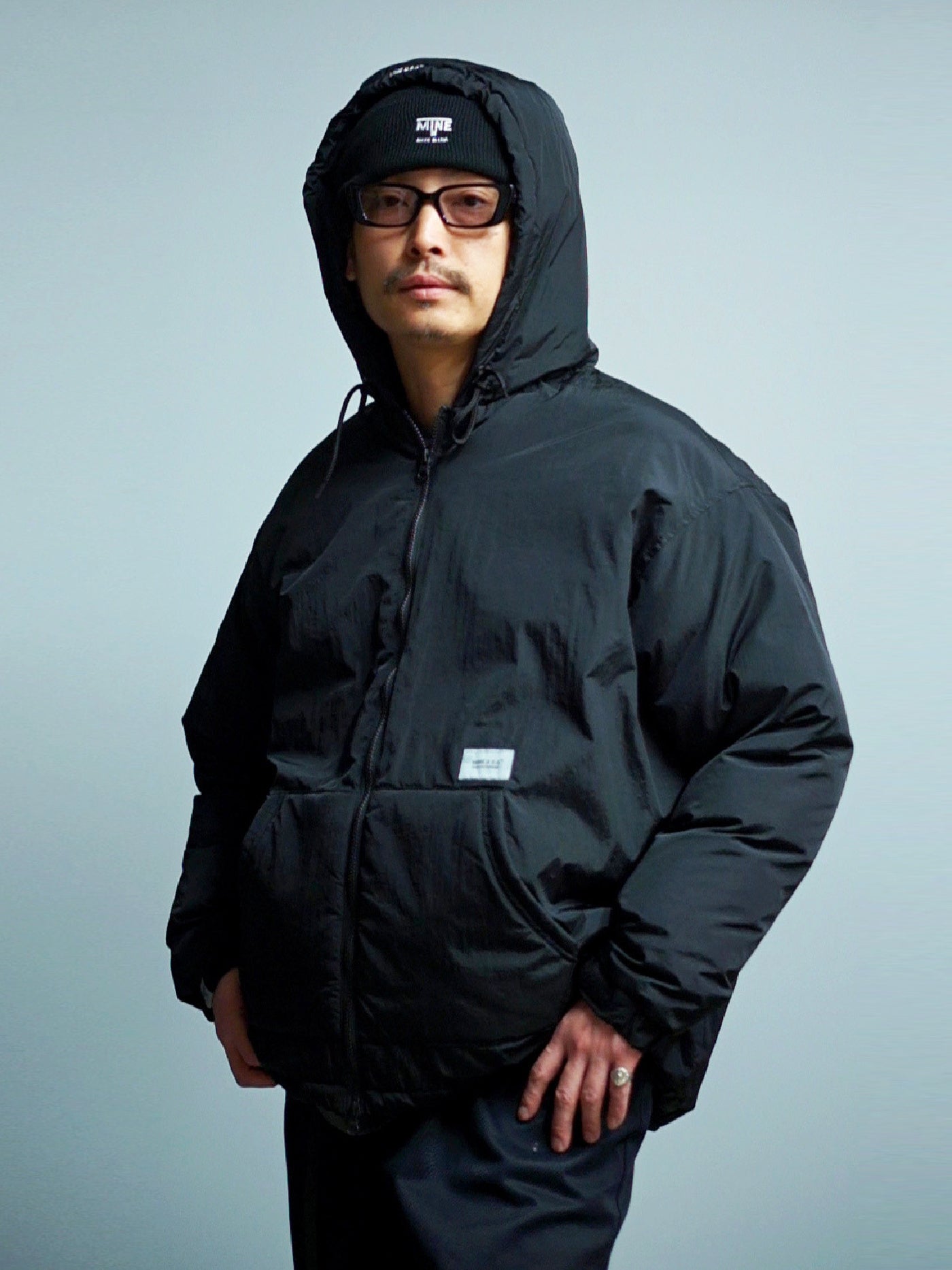 【11.15 (Sat) 12:00 Release】MINE USA | Down Double Zip Hoodie MINE×TAION - Black