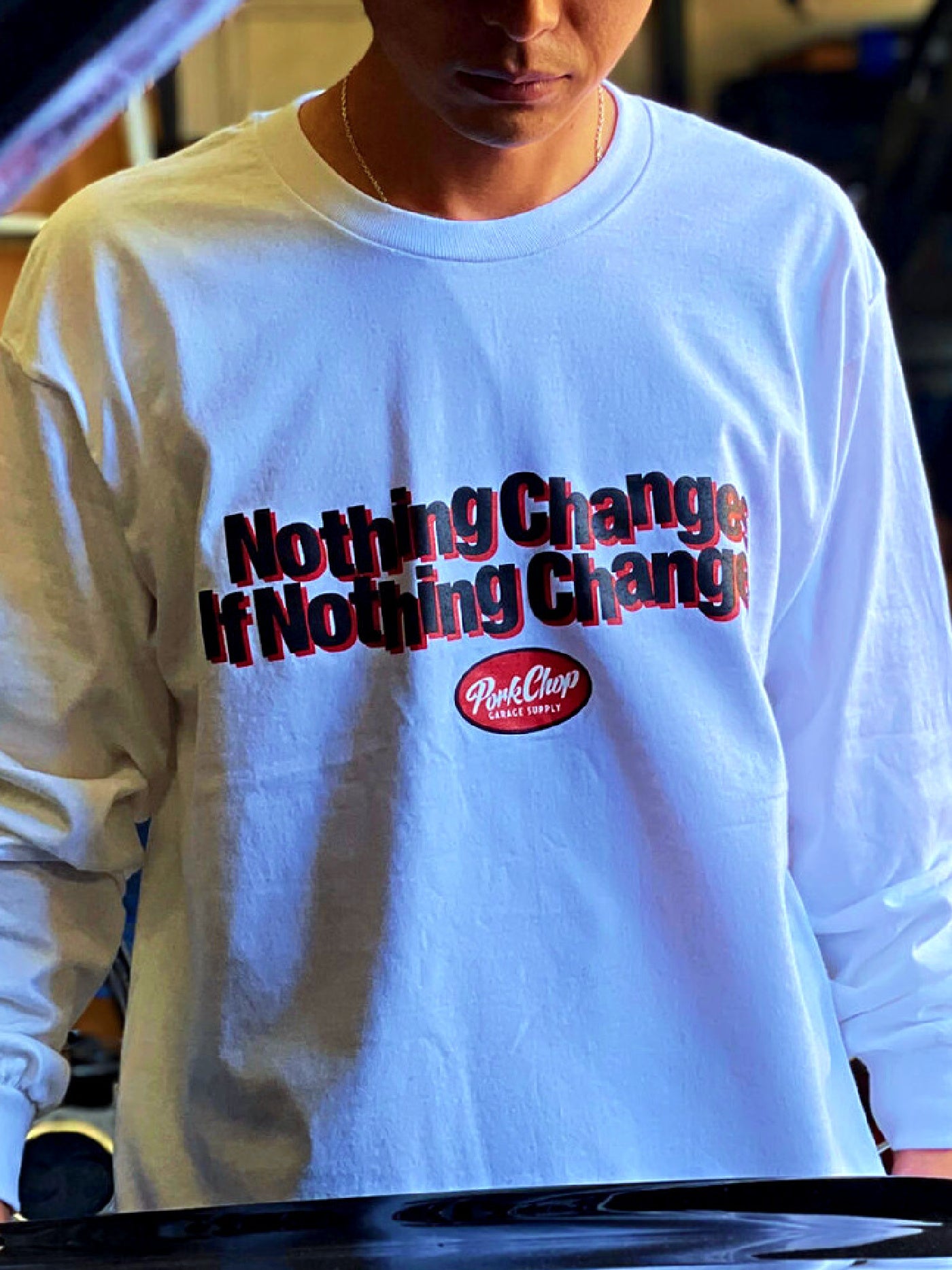 PORKCHOP | NC OVAL SCRIPT L/S TEE - Black