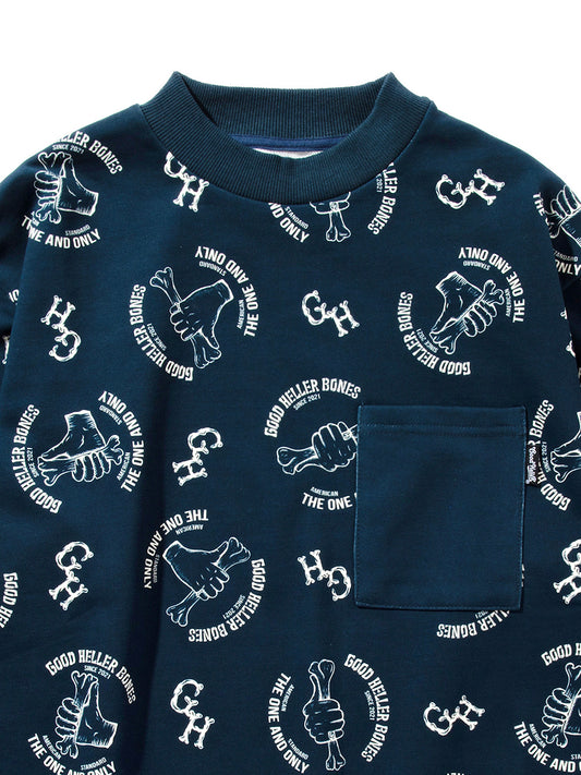 【9.27 (Sat) 12:00 Release】GOOD HELLER | BONE LOGO ALLOVER PATTERN CREW SWEAT - Navy