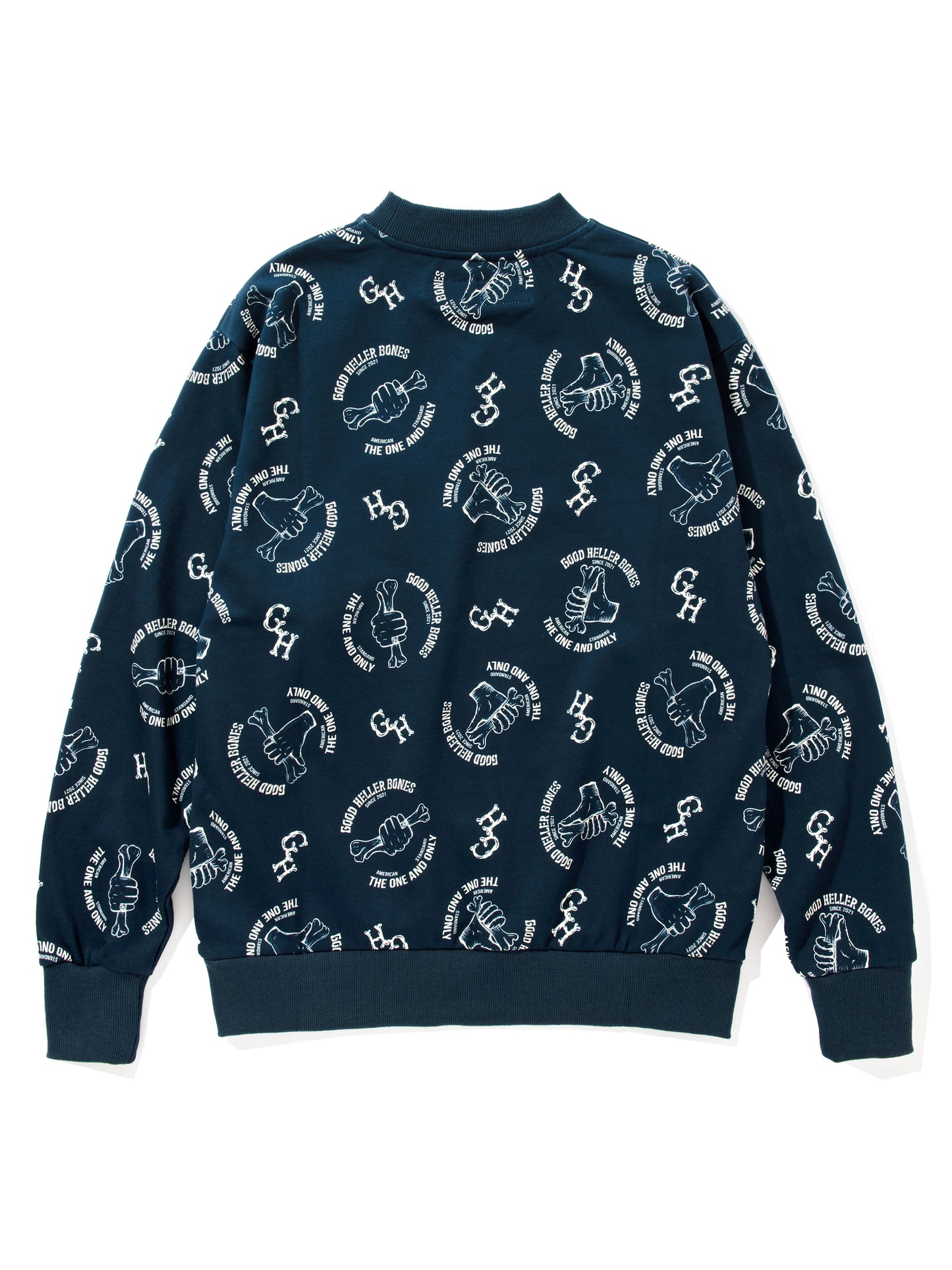 GOOD HELLER | BONE LOGO ALLOVER PATTERN CREW SWEAT - Navy