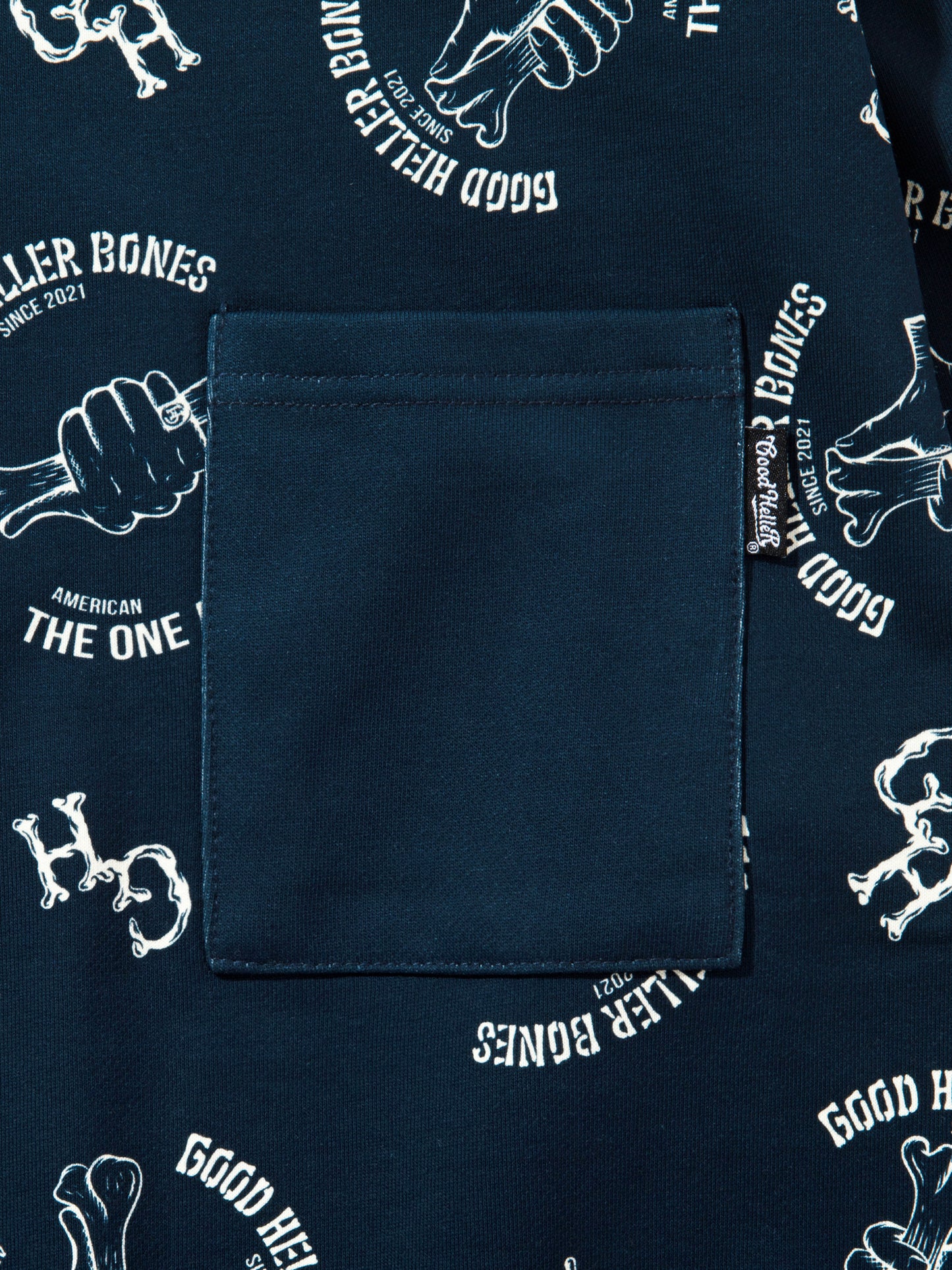 GOOD HELLER | BONE LOGO ALLOVER PATTERN CREW SWEAT - Navy