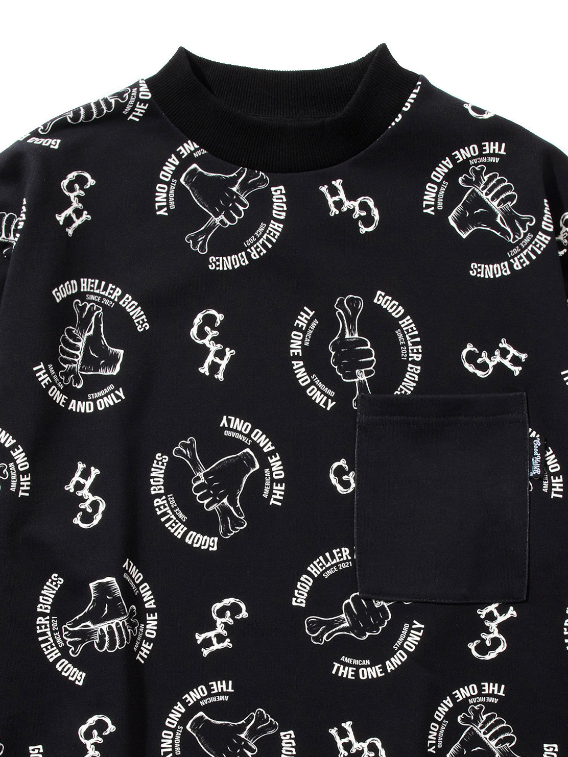 GOOD HELLER | BONE LOGO ALLOVER PATTERN CREW SWEAT - Black