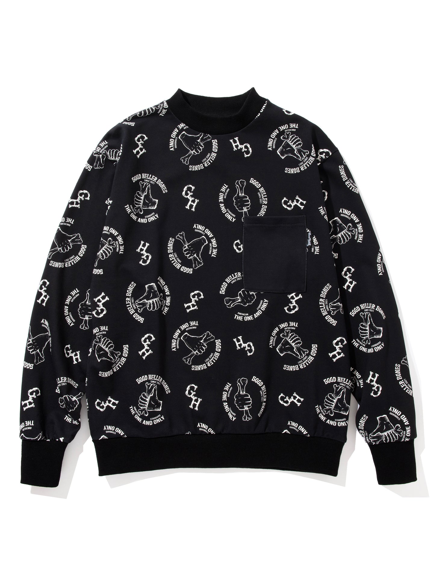 GOOD HELLER | BONE LOGO ALLOVER PATTERN CREW SWEAT - Black
