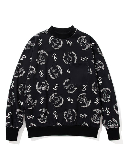 GOOD HELLER | BONE LOGO ALLOVER PATTERN CREW SWEAT - Black