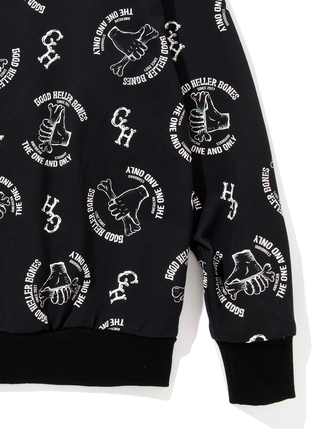 GOOD HELLER | BONE LOGO ALLOVER PATTERN CREW SWEAT - Black