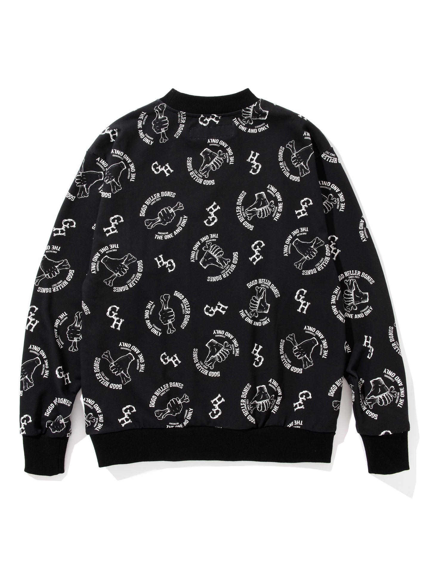 GOOD HELLER | BONE LOGO ALLOVER PATTERN CREW SWEAT - Black