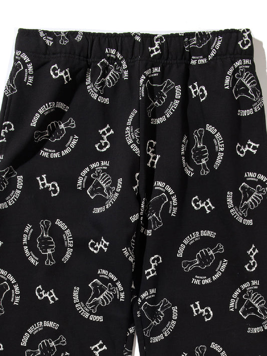 【9.27 (Sat) 12:00 Release】GOOD HELLER | BONE LOGO ALLOVER PATTERN SWEAT PANTS - Black