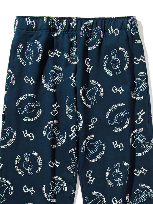【9.27 (Sat) 12:00 Release】GOOD HELLER | BONE LOGO ALLOVER PATTERN SWEAT PANTS - Navy