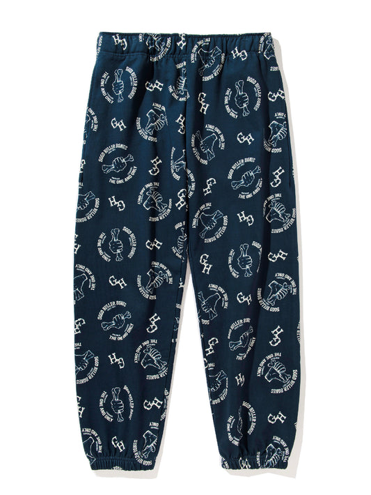 【9.27 (Sat) 12:00 Release】GOOD HELLER | BONE LOGO ALLOVER PATTERN SWEAT PANTS - Navy