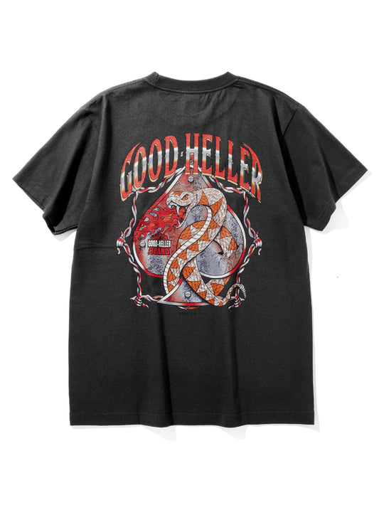 【8.2 (Sat) 12:00 Release】GOOD HELLER | SPADE SNAKE LOGO S/S T-SHIRT - Ink Black